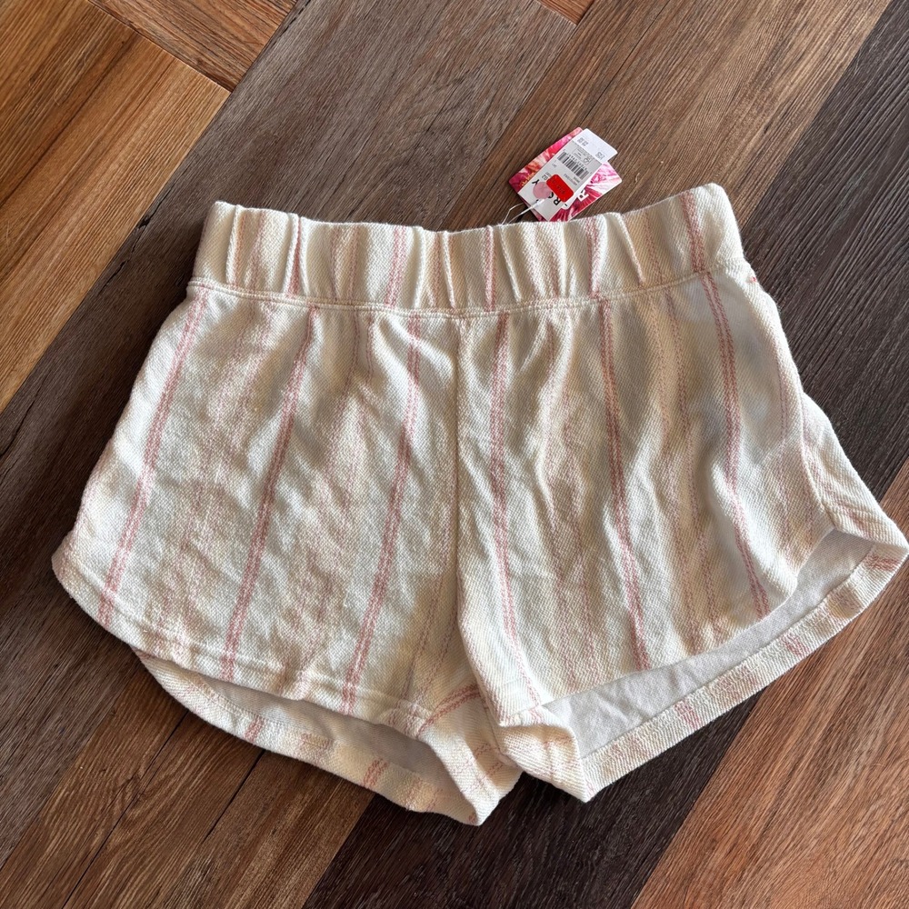Roxy Womens Cream Pink Striped Lounge Beach Shorts Large NEW